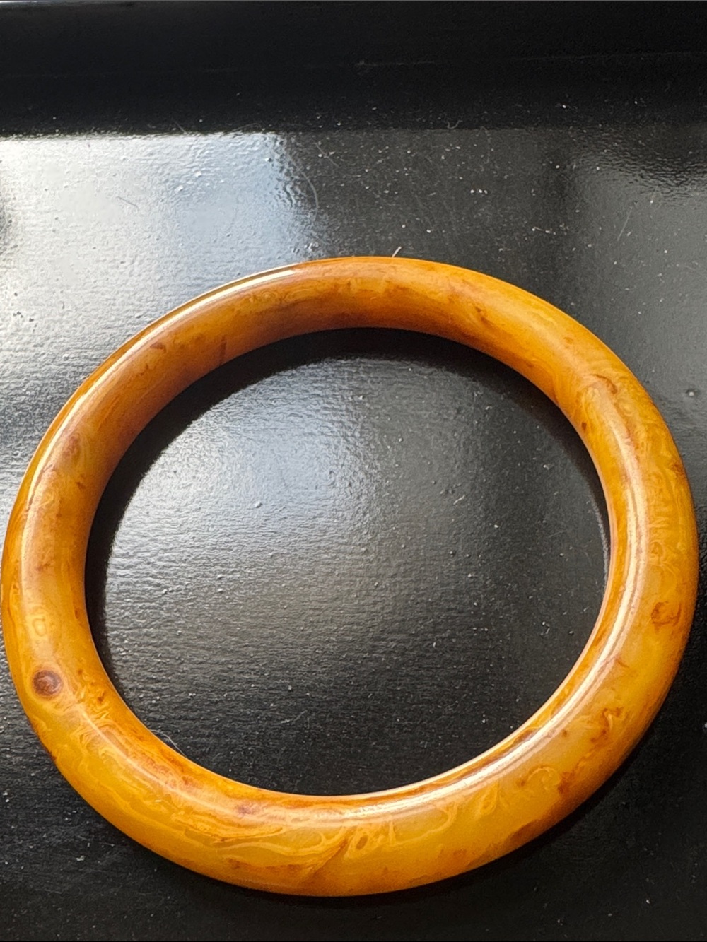 Yellow Marbled Egg Yolk Bakelite Bangle - Picture 13 of 13